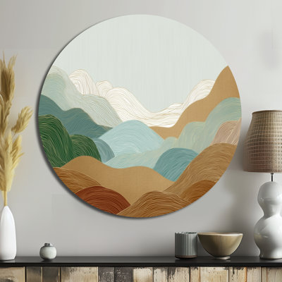 The Silent Ridge Into The Mountain Landscapes - Abstract Midcentury Round Metal Wall Art