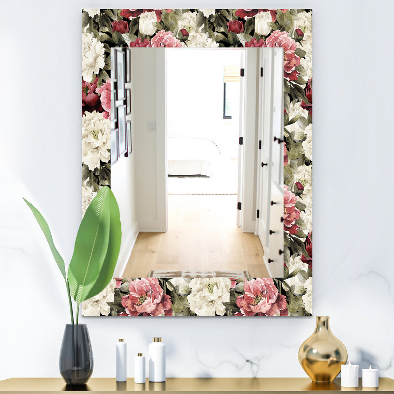 Miroir mural traditionnel sans cadre 13 obsidian fleuri, H 24 po x l 32 po