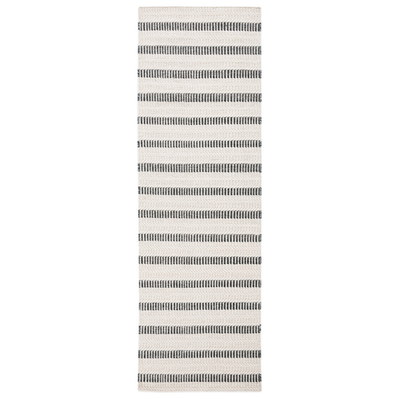 Handmade Black and White Striped Wool Runner Rug
