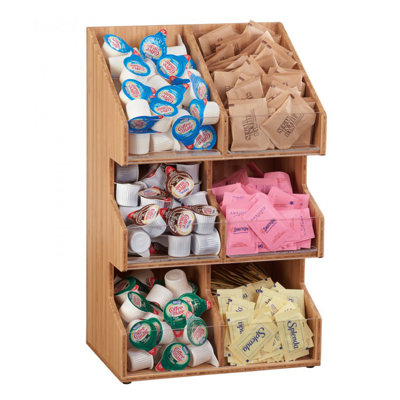 Bamboo 3 Tier, 6 Bin Condiment Display with Clear Bin Face