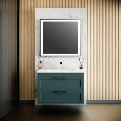 Meuble-lavabo mural moderne avec lavabo Kadis | Collection Palm Beach Green Matte | Panneau de fibres à densité moyenne non toxique 26 "Collection simple 40"