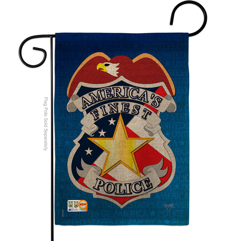Drapeau de jardin à 2 côtés 5 pi 5 po x 1 pi x 1 pi, "policière americana" , en toile jute vertical