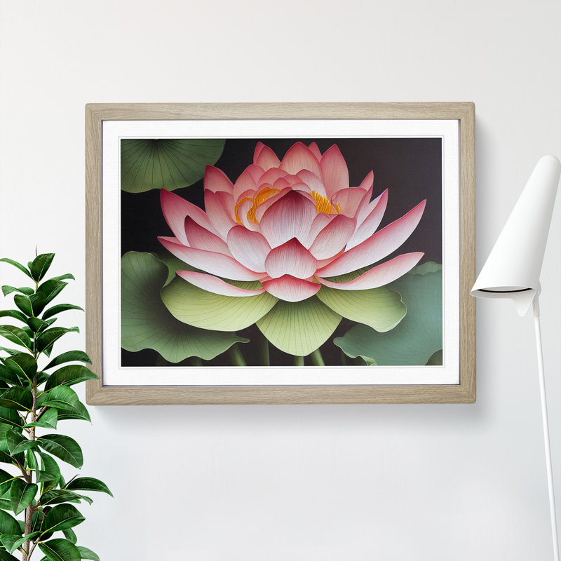 Dramatic Lotus Flower - Single Picture Frame Print, 34cm H x 46cm W x 2cm D, Oak Framed