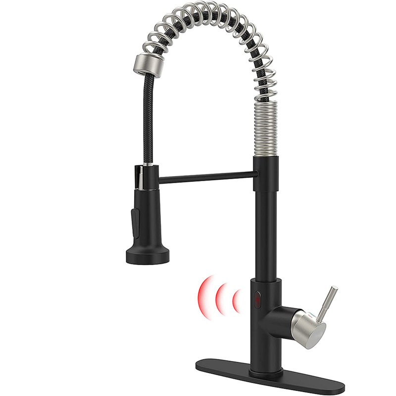 Robinet de cuisine sans contact, robinet de cuisine intelligent automatique mains libres, Noir / argenté