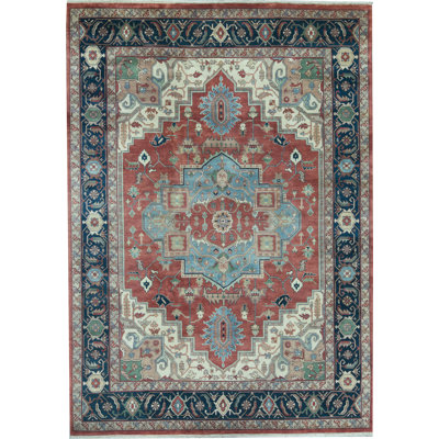 Hand-Knotted High-Quality Rust and Blue Area Rug