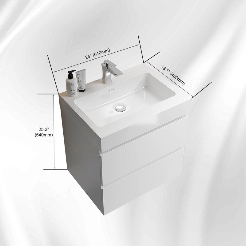 Emanoil 24 " W Free Standing Wall Mounted 1 Single Vanity Bathroom Vanity With Solid Surface Top