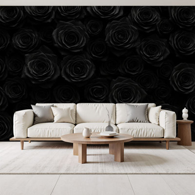 Peel and Stick Wallpaper beautiful black roses floral Spring Decor Wall Murals 69"H x 96"W Removable PVC Wall Paper Self-Adhesive Wall Decor for Bedroom Living Room Home Office