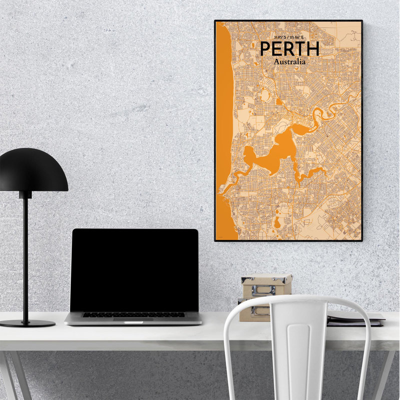 «Perth City Map», impression, Orange / or pâle, H 36 po x l 24 po