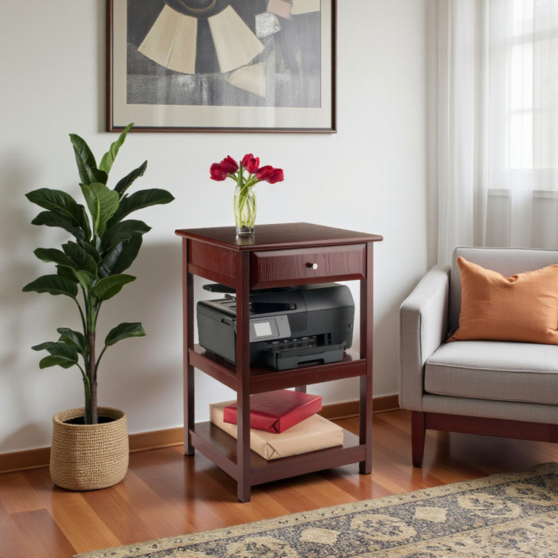 Aisha Walnut Storage Shelves End Table with Storage, 30.71" H X 20.87" W X 20" D