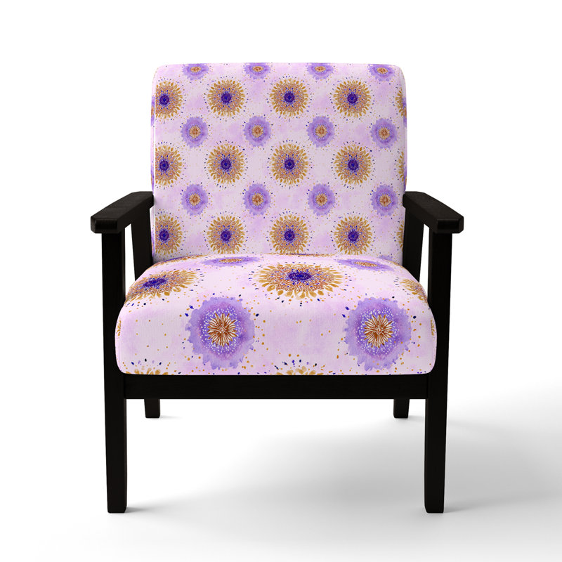 Abstract Accent Chair - purple and gold boho mandala Gold Arm Chair, Black Square Arms