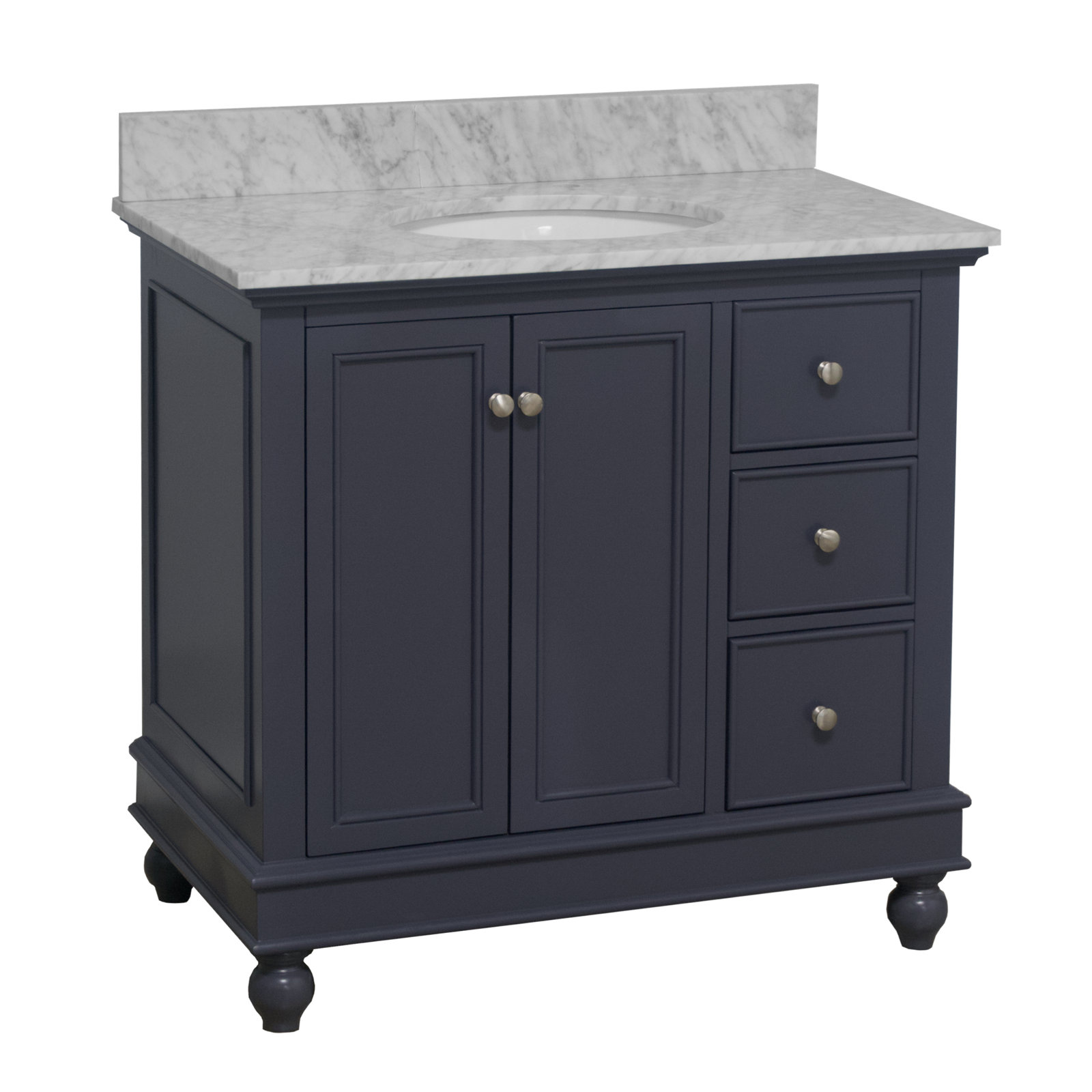 Ferdinand 36'' Single Bathroom Vanity, Marine Gray, Carrara Marble