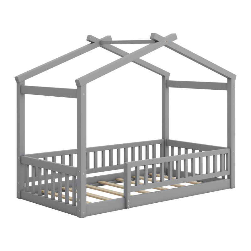 Cadre de lit en bois avec clôture, Gris