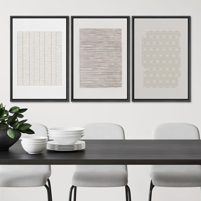 Geometric Subtle Abstract Modern Minimalist Neutral Home Decor - Framed Canvas Print Wall Art Work
