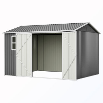 Oversized Steel Storage Shed With Window And Lockable Doors & Sloped Roof