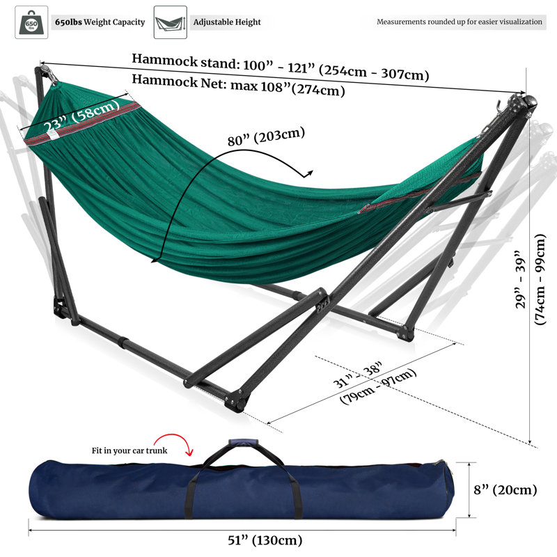 Hamac double Tranquillo avec support inclus pour 2 personnes / support pour hamac pliable Capacité de 600 lb - Inhouse, extérieur, camping, paon