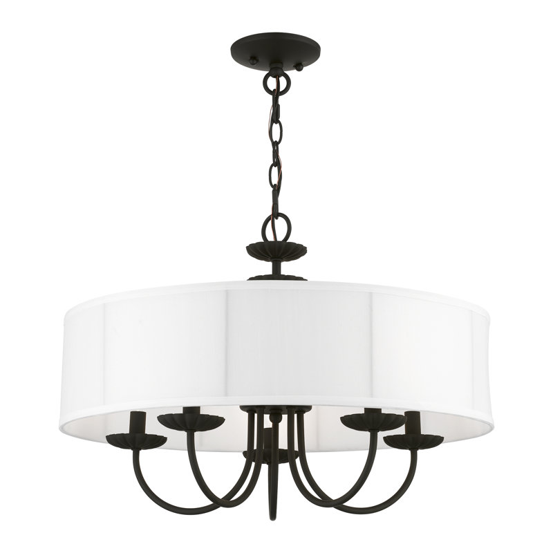 Sampson 23" W 5-Light Metal Drum Chandelier with Linen Blend Shade , Black
