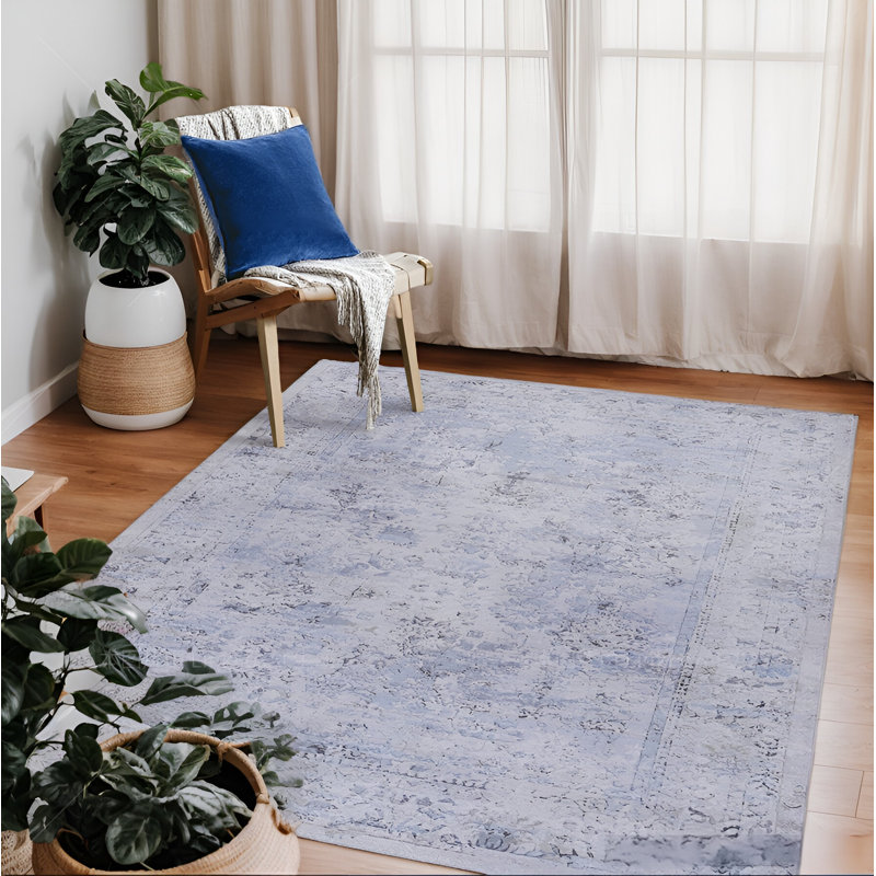Maval Blue Washable Rug Oriental Indoor Rug, Rectangle 8' x 10'