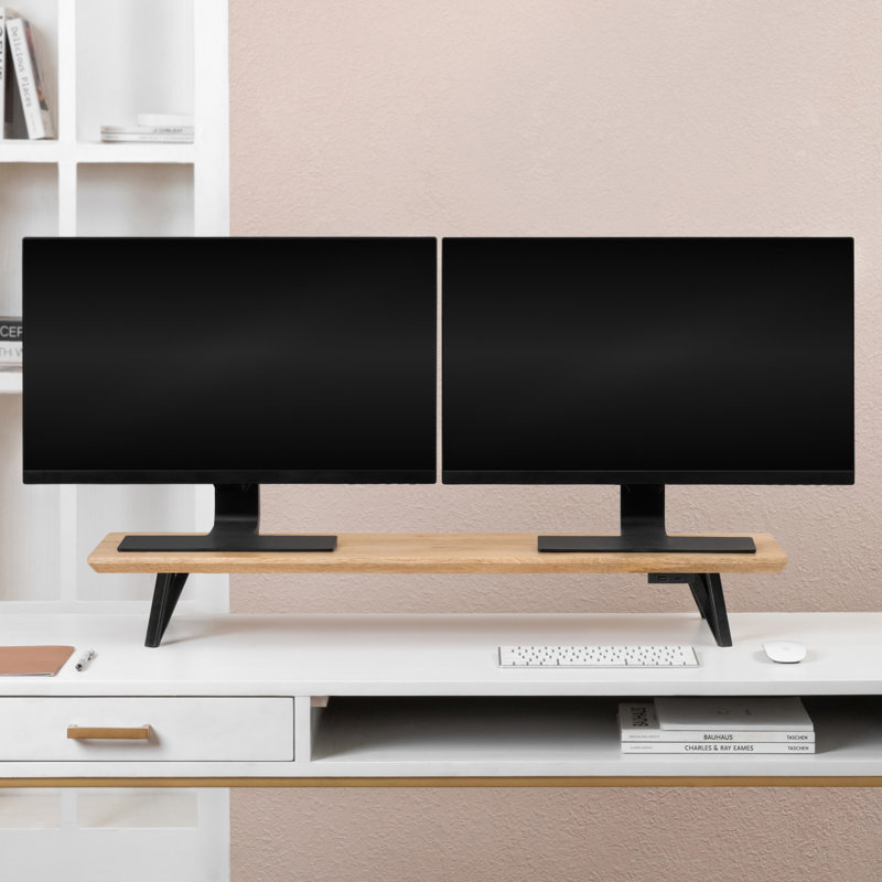 Support pour écran avec port USB Lameek, Naturel/noir, 40 pouces