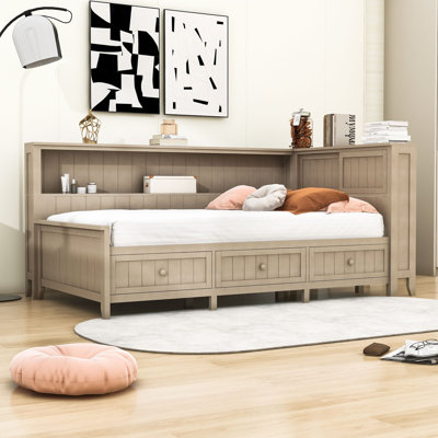 3 Drawers Wood Daybed with Shelves