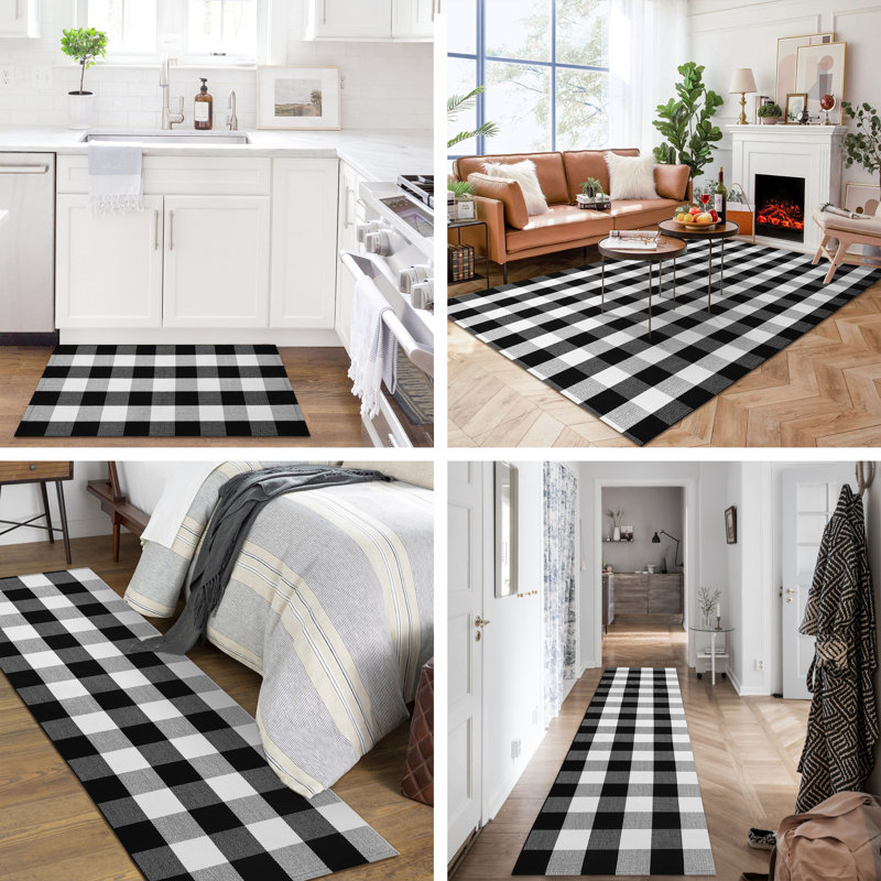 Tapis d'extérieur à carreaux noir et blanc Quintisha Buffalo , Rectangle 2 pi 3 po x 3 pi 6 po