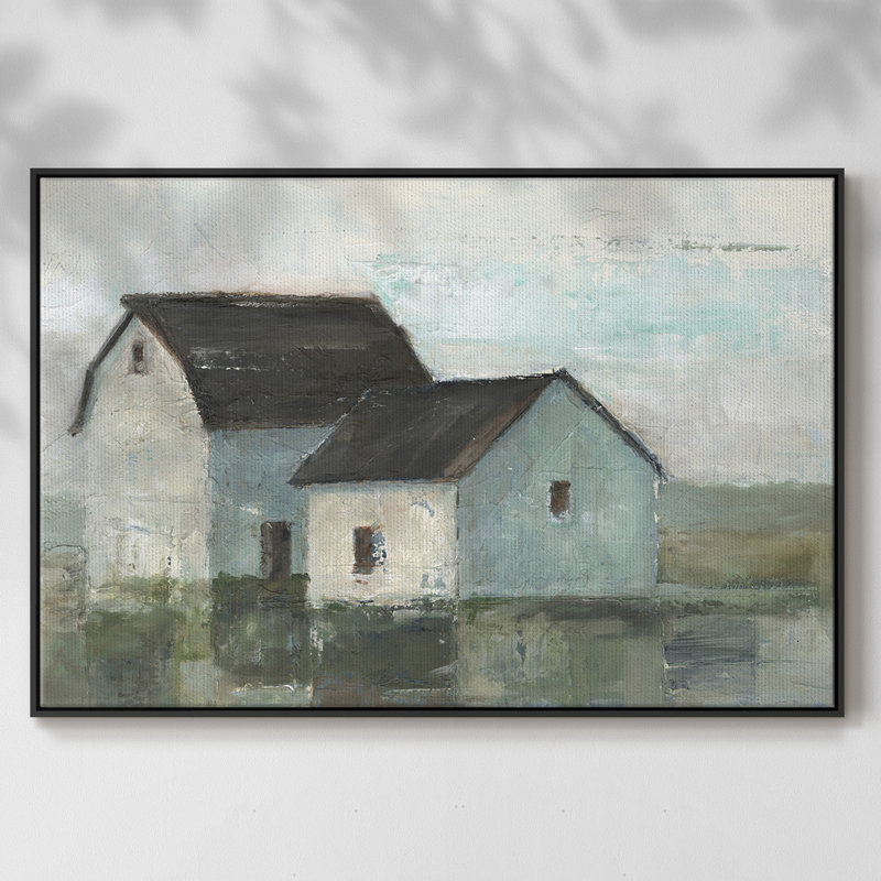 «Barn At Sunset II», peinture sur toile encadrée, H 25 po x l 37 po x P 2 po, Cadre noir