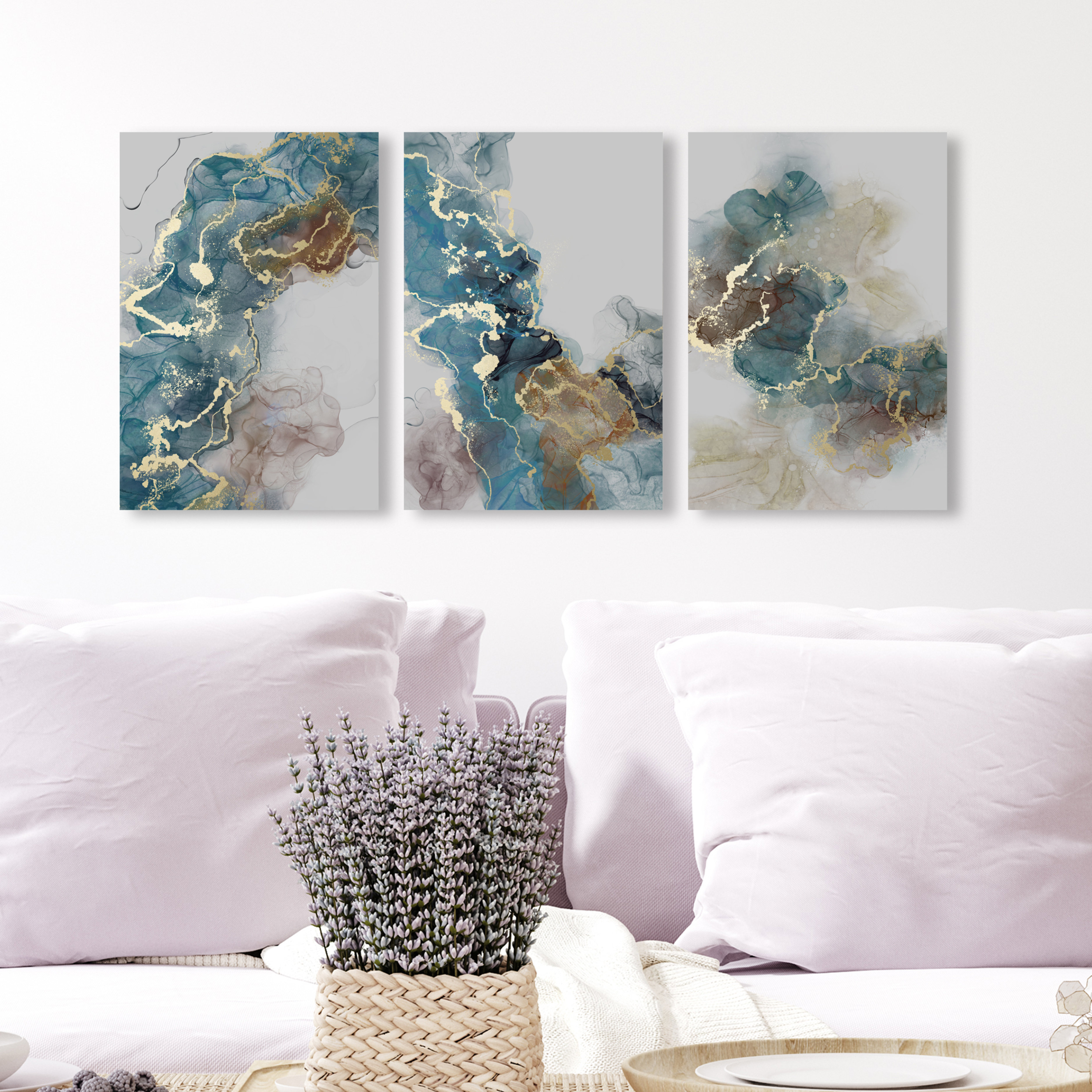 Huge abstract diptych wall art canvas art set blue brown: Shoa Gallery