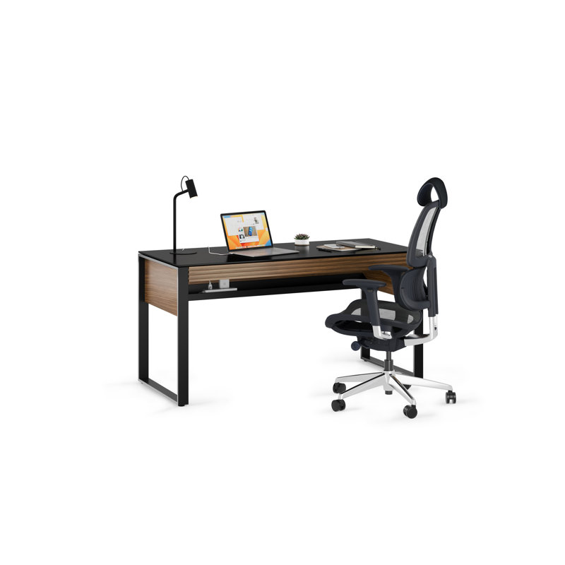 Corridor Glass Writing Desk, Natural Walnut