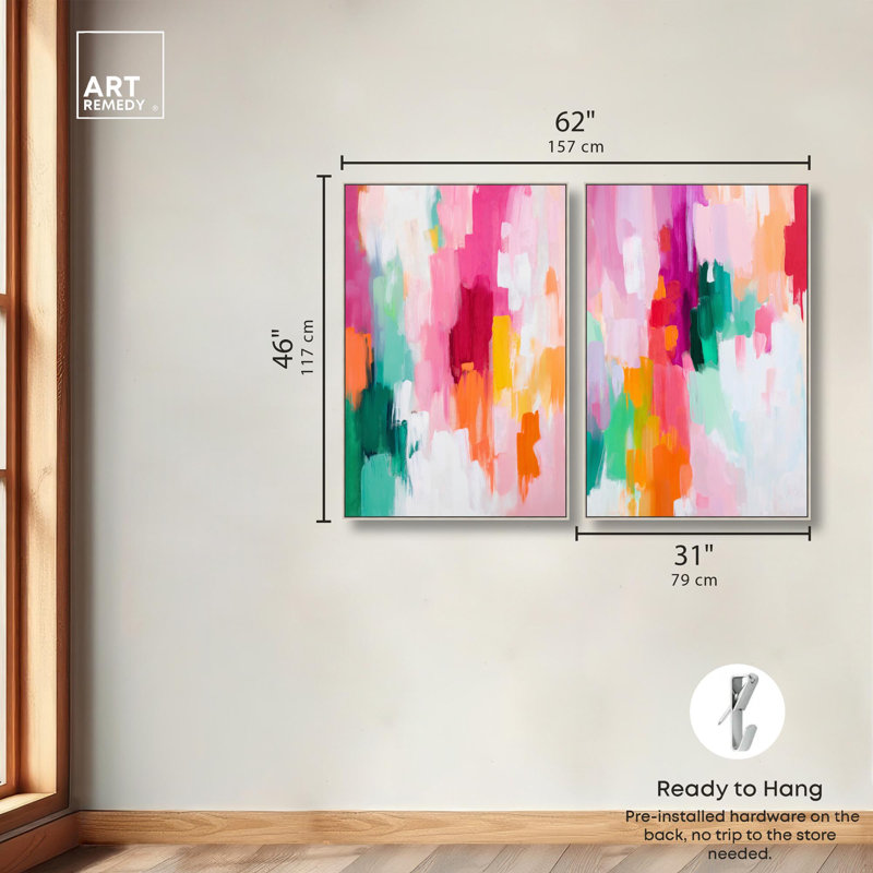 Ensemble de décorations murales Modernes, "Dynamic Expressions Duo" par Art Remedy, cadre argenté, 30 x 45, H 46 po x l 31 po