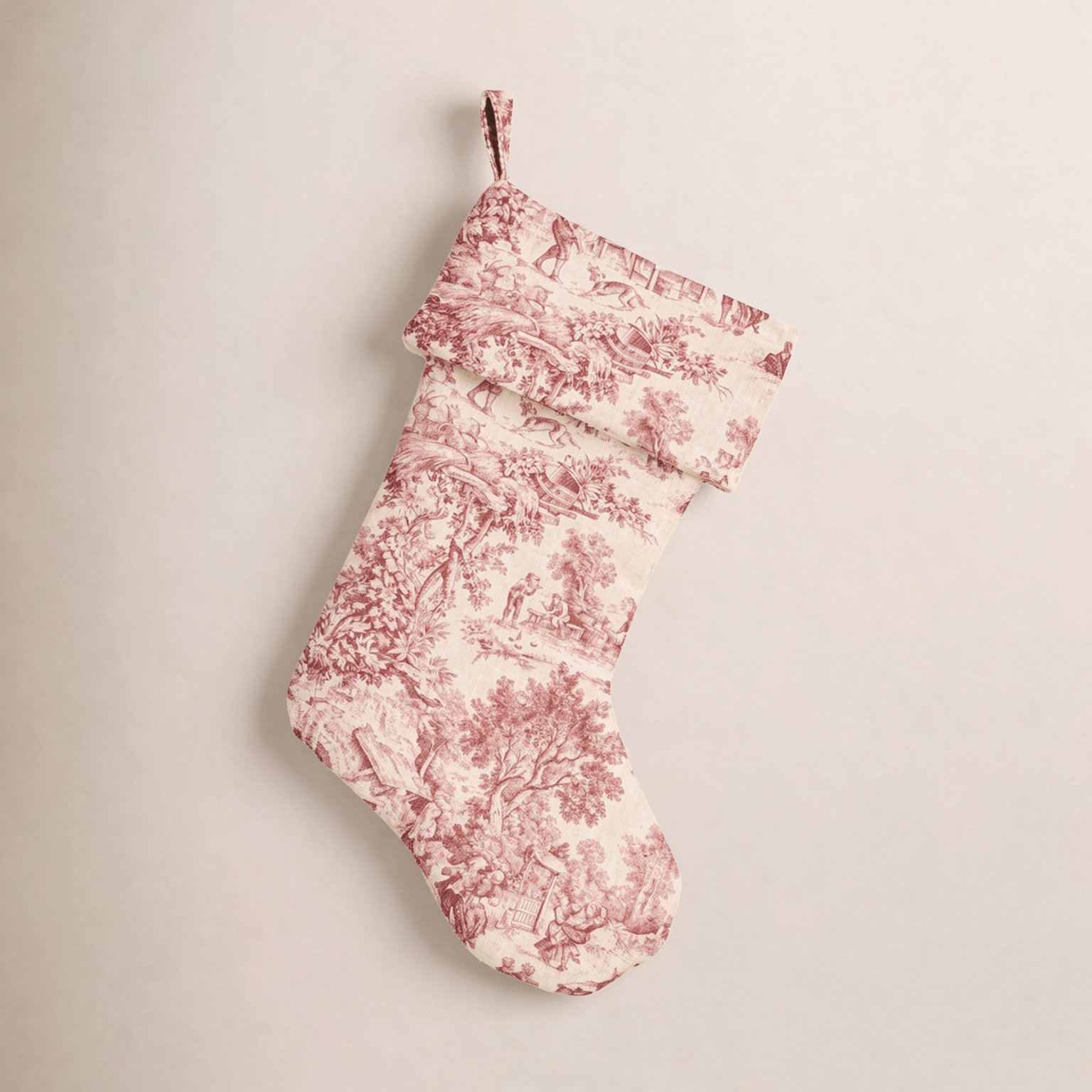 Toile Christmas Stocking, Burgundy