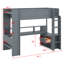 Lit mezzanine moderne pour les adolescents avec bureau, tablettes multiples, DEL et station de charge