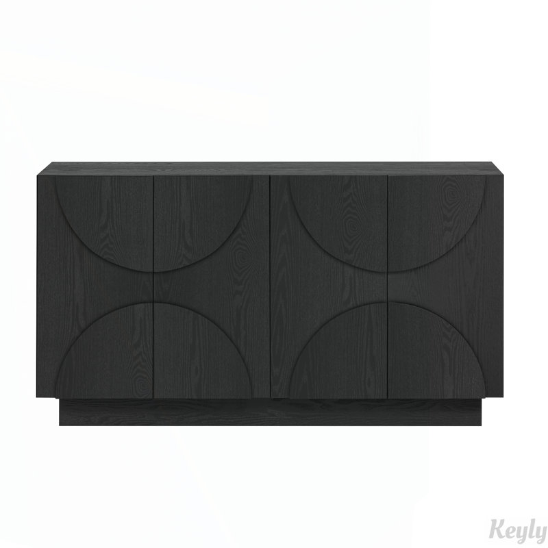 4-Door Large Storage Sideboard with Semi-Circular Handles and Adjustable Shelves, Black
