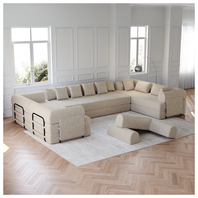 Canapé-lit convertible de 78,7 pouces avec coussin cylindrique, canapé-lit pliant en chenille avec poche latérale, canapé-lit de plancher, 3 pièces