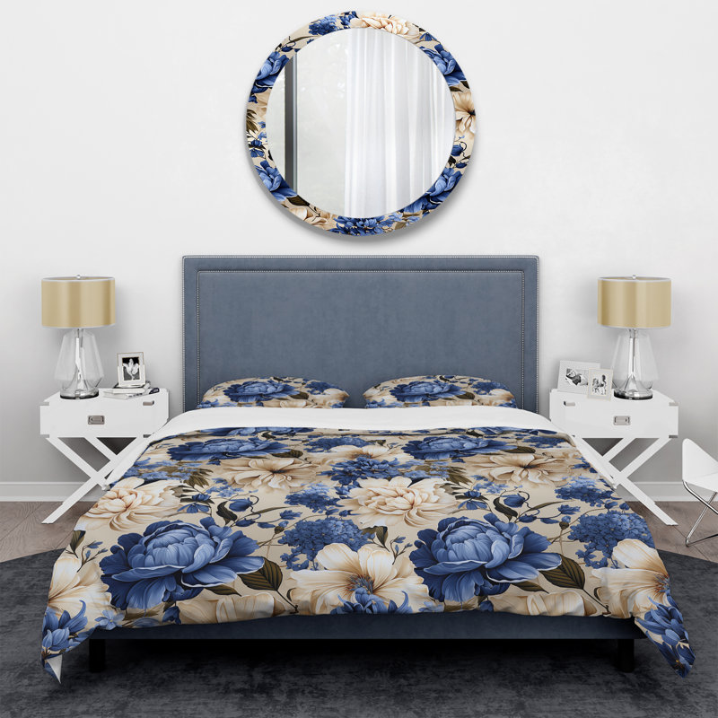 Ensemble de housse de couette Blue Renaissance Florals Victorian, Housse de couette simple + 1 taie décorative stan