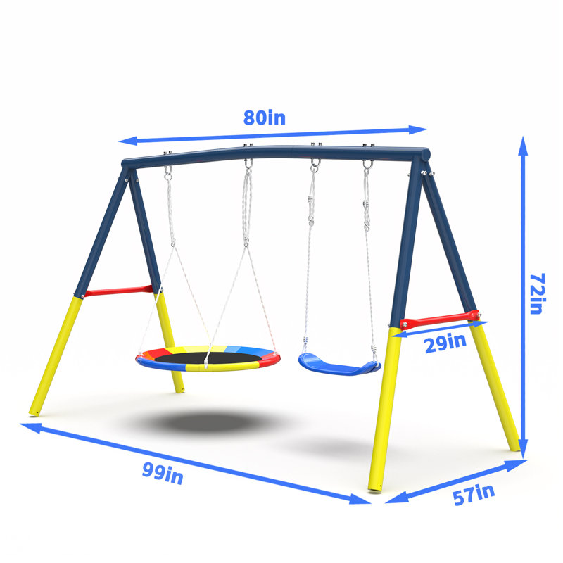 Ensemble de balançoire pour la cour arrière, ensemble de balançoire de 440 lb avec support de balançoire extérieur en métal robuste, 1 siège de balançoire à soucoupe et 1 siège de balançoire à ceinture