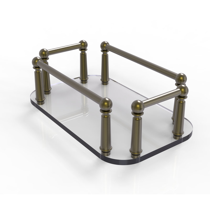 Antique Brass and Glass Vanity Top Towel Tray