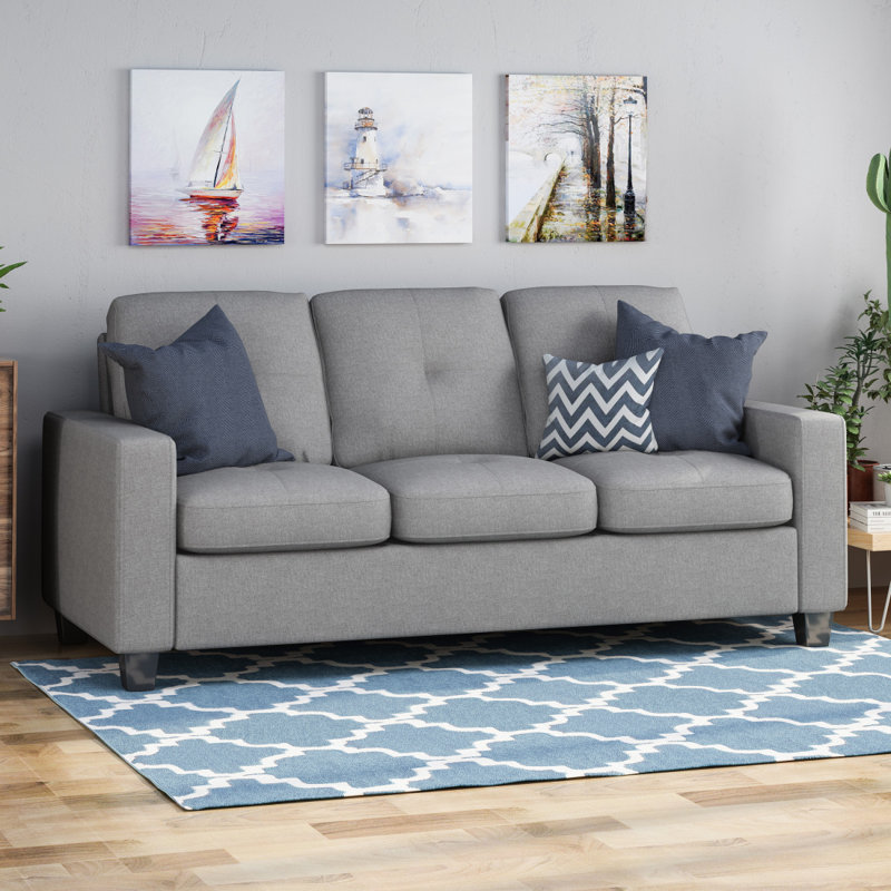 Canapé à accoudoirs carrés de 76 po Abrahamson, Tissu gris