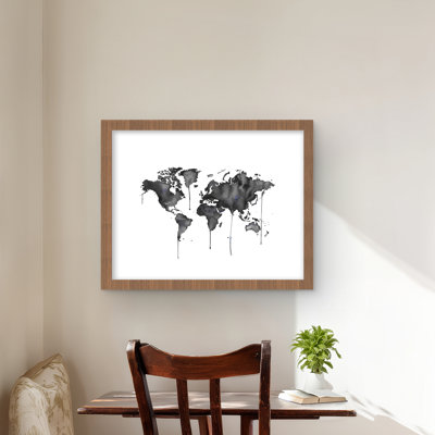 Watercolor World Map - impression encadrée en noir et blanc pour la décoration