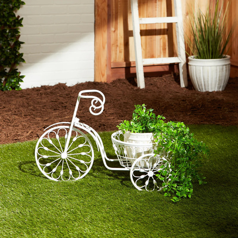 Pot à fleurs blanc | Support à pot de fleurs en métal tricycle