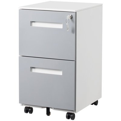 Grey Rolling File Cabinet With 2 Lockable Drawers - Metal For Letter/A4 Size Files, Locking On Wheels Docs