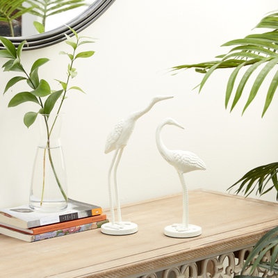 Metal Bird Decorative White Sculpture Set