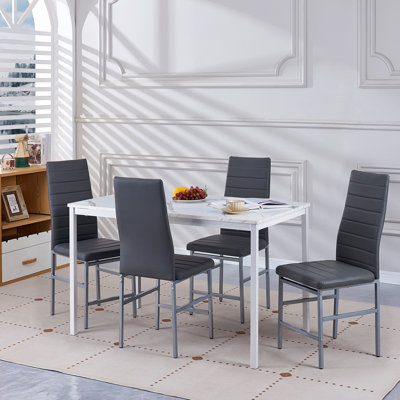 5-piece Dining Set, Kitchen Table Chairs Set Of 4 For Kitchen & Dining Room, Dinette, Space-saving With Mdf Board Table Top