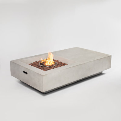 60" Propane Gas Fire Pit Table, 50000 BTU  Rectangular Concrete Fire Pit For Outside Patio Deck Garden Backyard