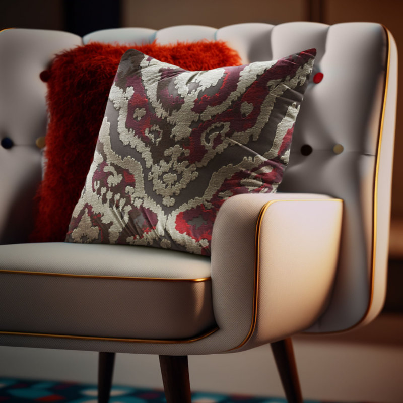 Coussin Plutus Tribal Harmony, Gris / bourgogne / taupe ikat, H 12 po x l 20 po, Rectangulaire