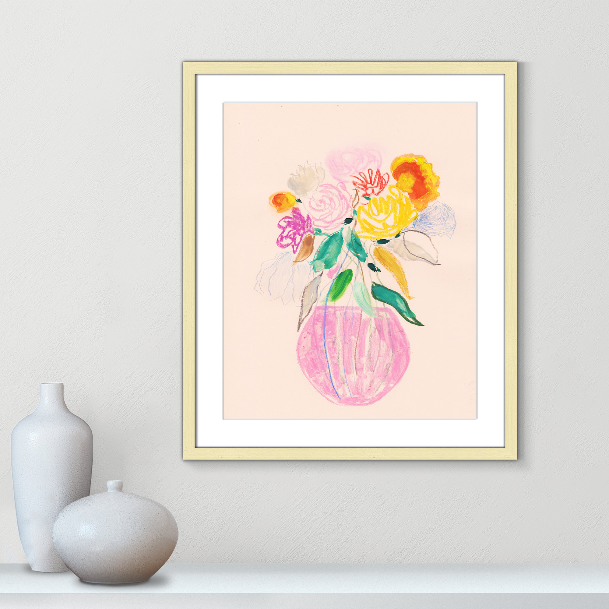 Simple Floral I Print by Bea Dina, Gold Single Picture Framed Paper, 25.5" H x 21.5" W x 1.25" D, White