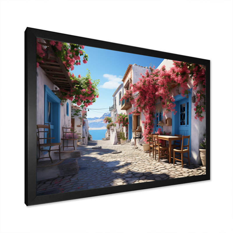 Grèce, Grèce, île grecque, art mural, H 16 po x l 32 po x P 1 po, Cadre simple noir