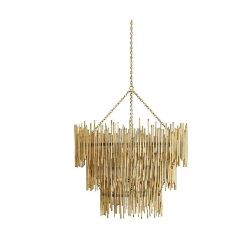 Lustre suspendu en fer clair Prescott, Laiton antique, H 60 po x l 66 po x P 66 po
