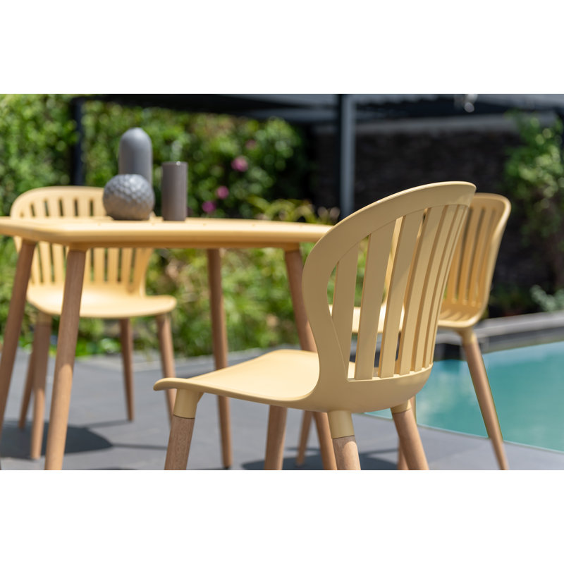 LifestyleGarden Fiji 2pc Outdoor Patio FSC Wood and Resin Dining Green Side Chairs, Yellow