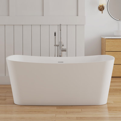 Forma 57" Stone Resin Freestanding Bathtub, Solid Surface Soaking Tubs, Stand Alone Tub with Pop-up Drain and Overflow, Matte White