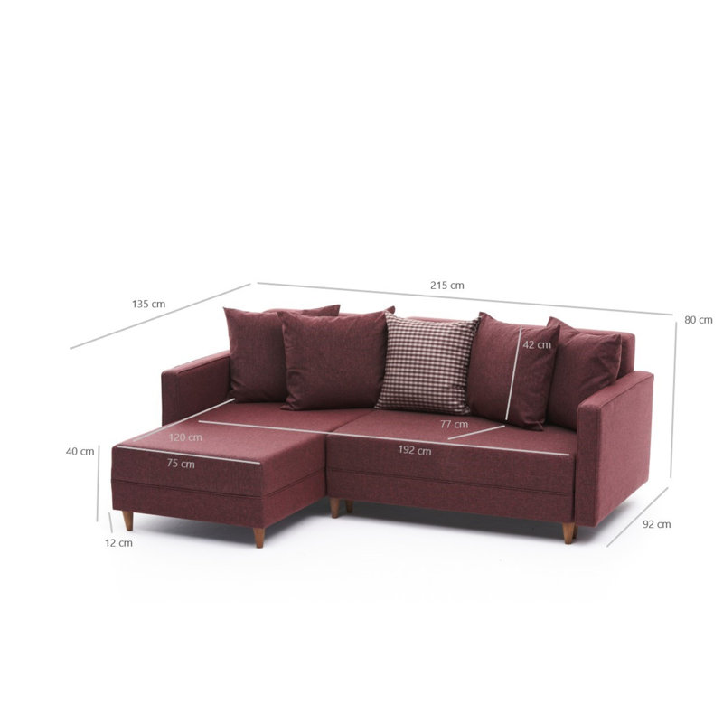 Canapé-lit Everdina, Accoudoir à gauche (vu de face), 100 % polyester rouge bordeaux