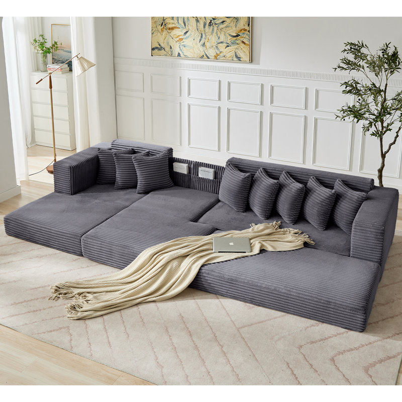 Canapé modulaire moderne en velours côtelé Veyra, Polyester gris foncé